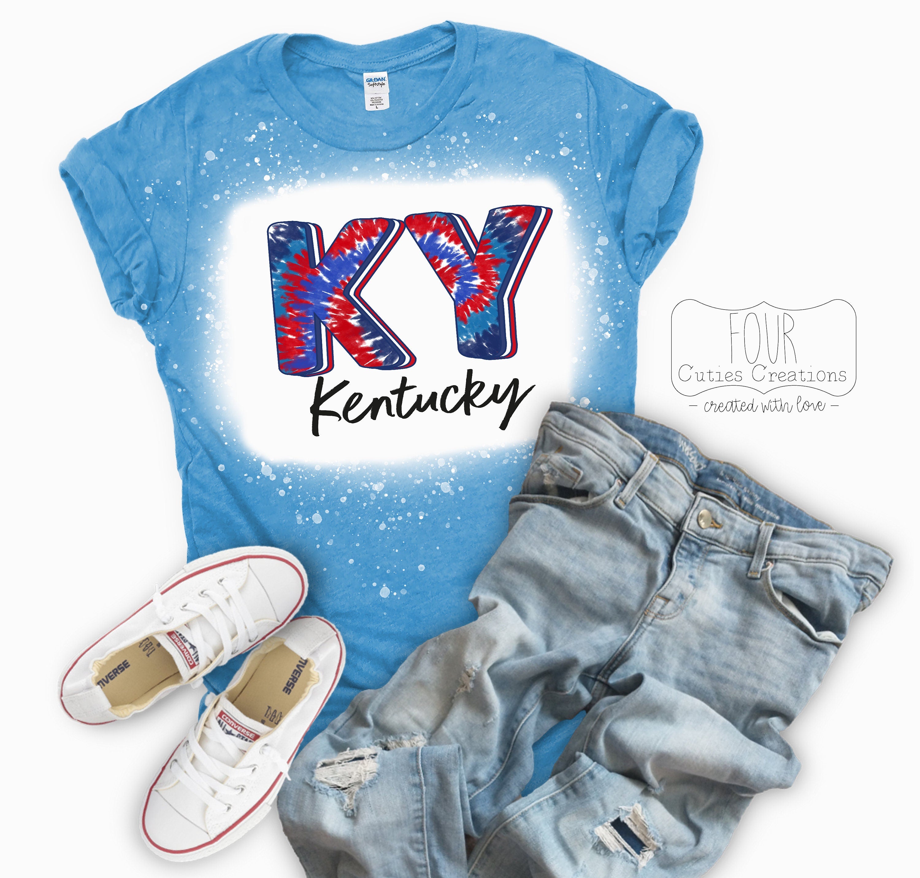 Kentucky Tie Dye 4th of July (Bleached or Solid) Tee