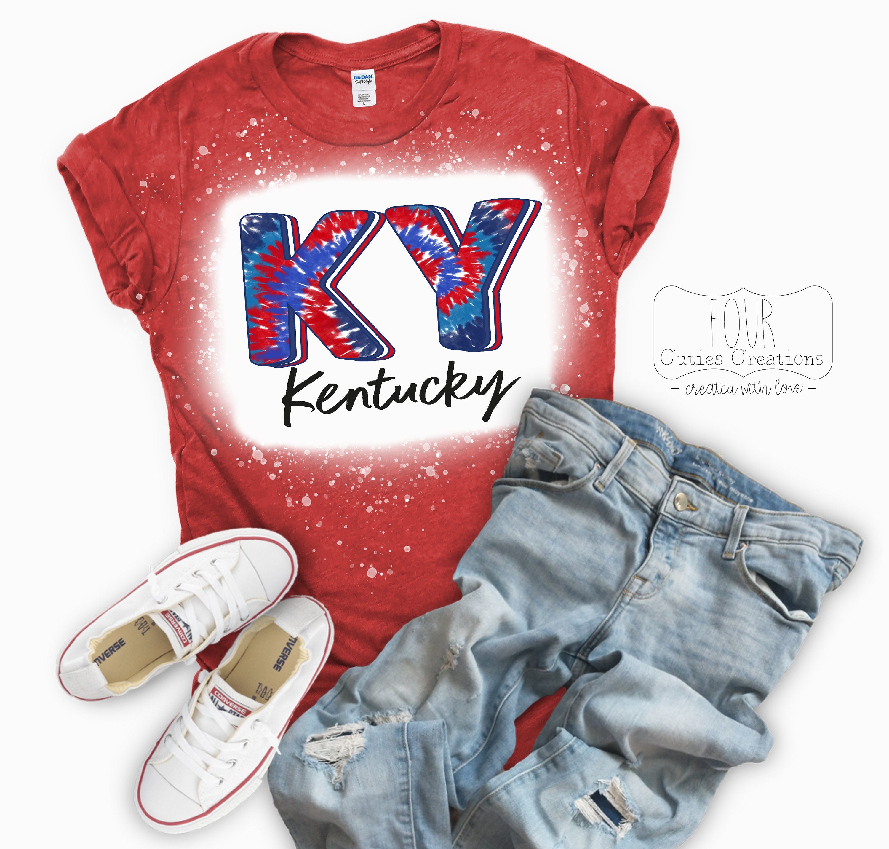 Kentucky Tie Dye 4th of July (Bleached or Solid) Tee