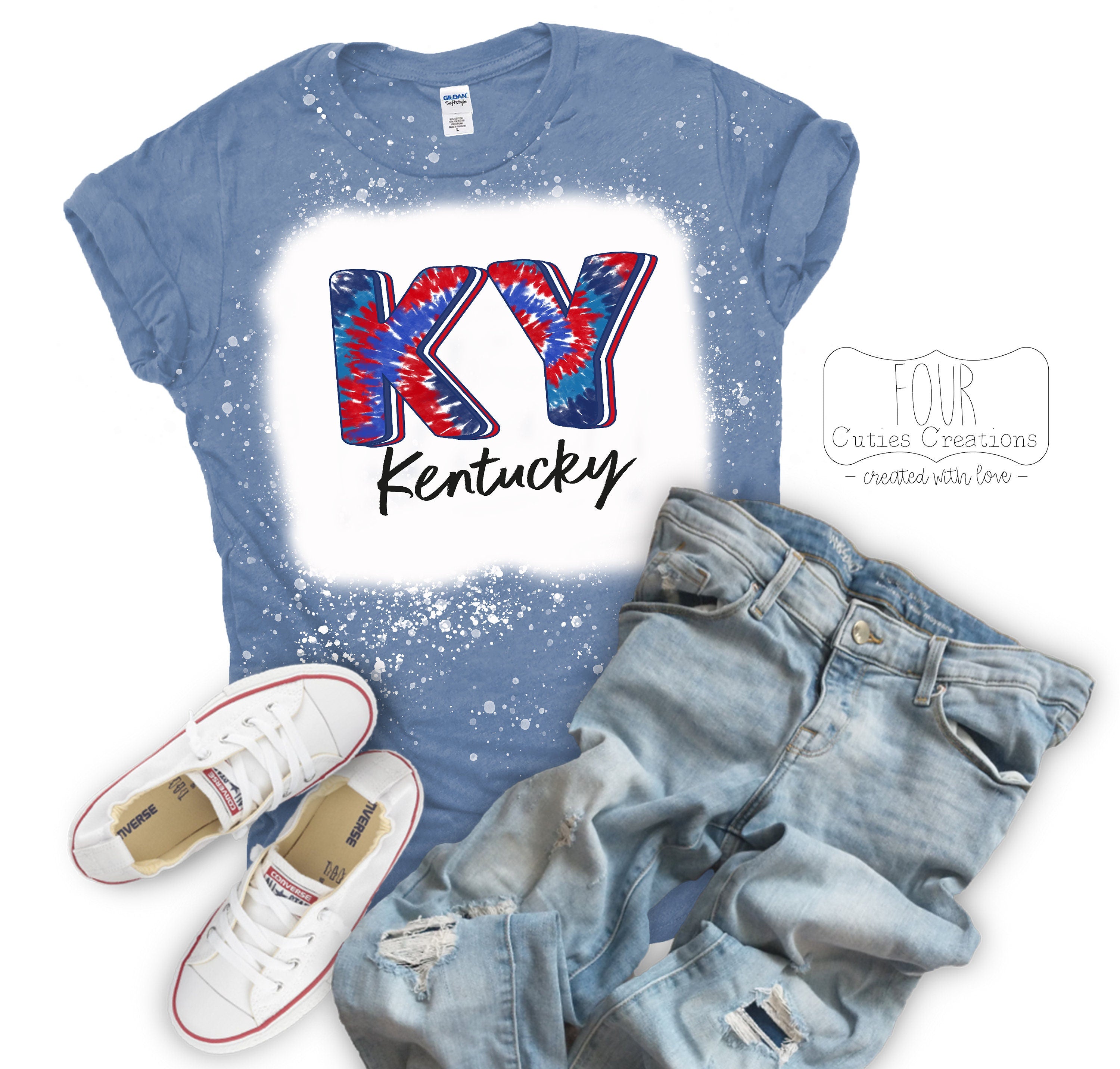 Kentucky Tie Dye 4th of July (Bleached or Solid) Tee