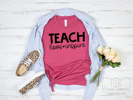 Teach, Love, Inspire Simple Teacher Tee