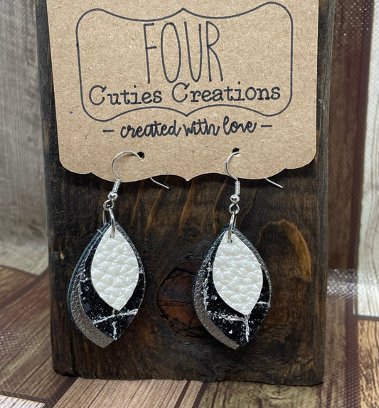 Crocodile print faux leather leaf earrings
