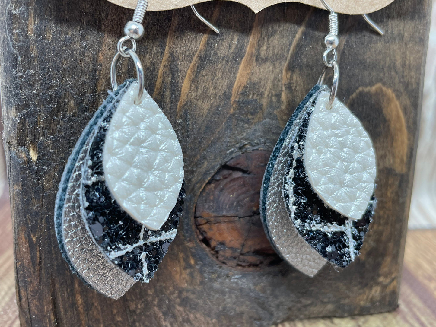 Crocodile print faux leather leaf earrings