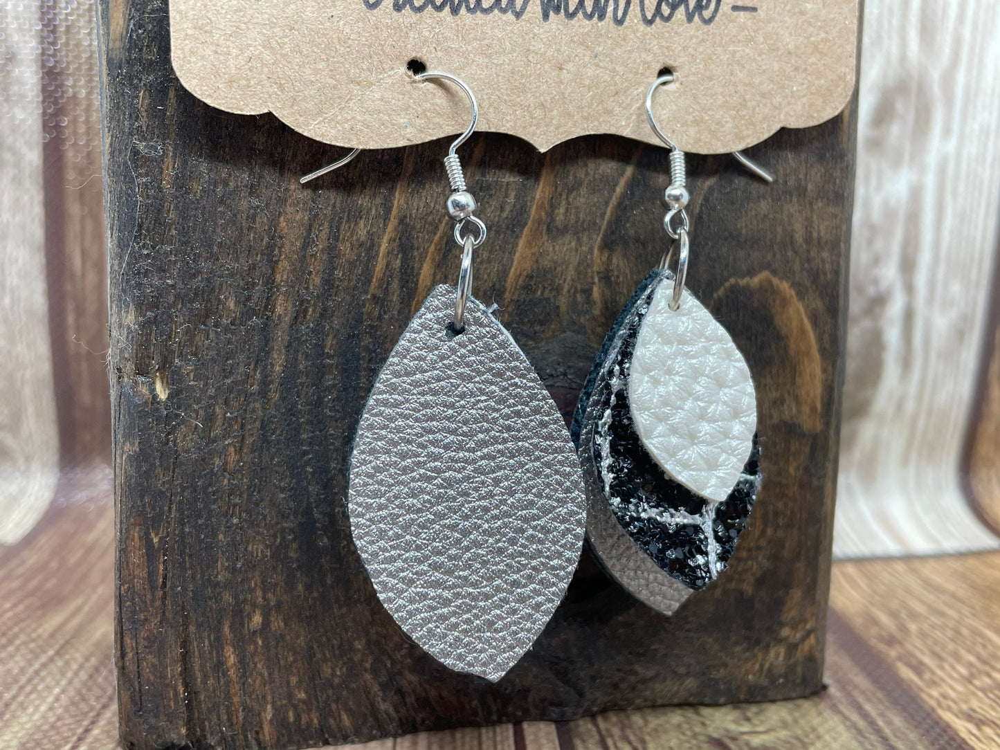 Crocodile print faux leather leaf earrings