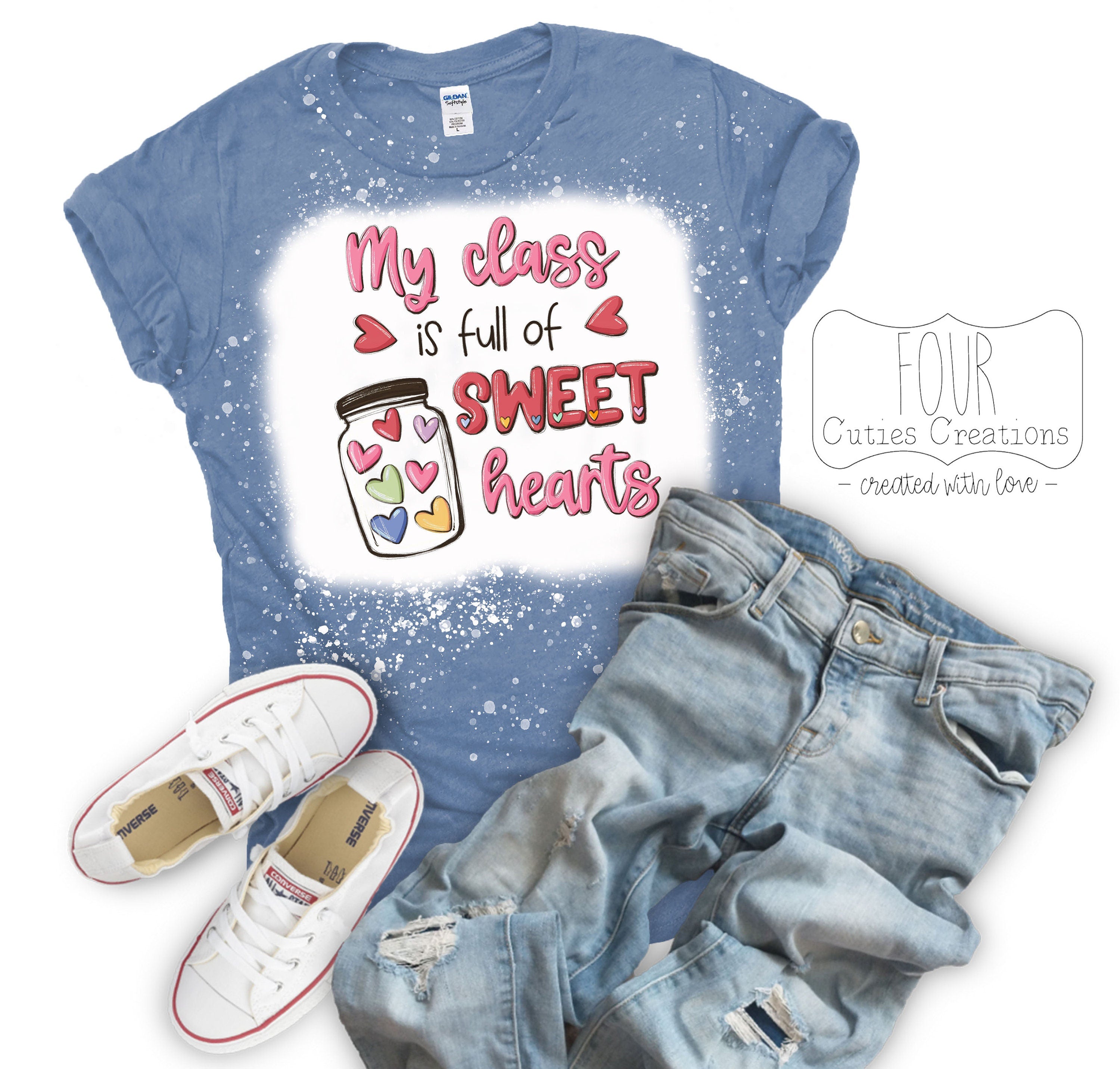 My Class is Full of Sweethearts Watercolor Bleached Tee