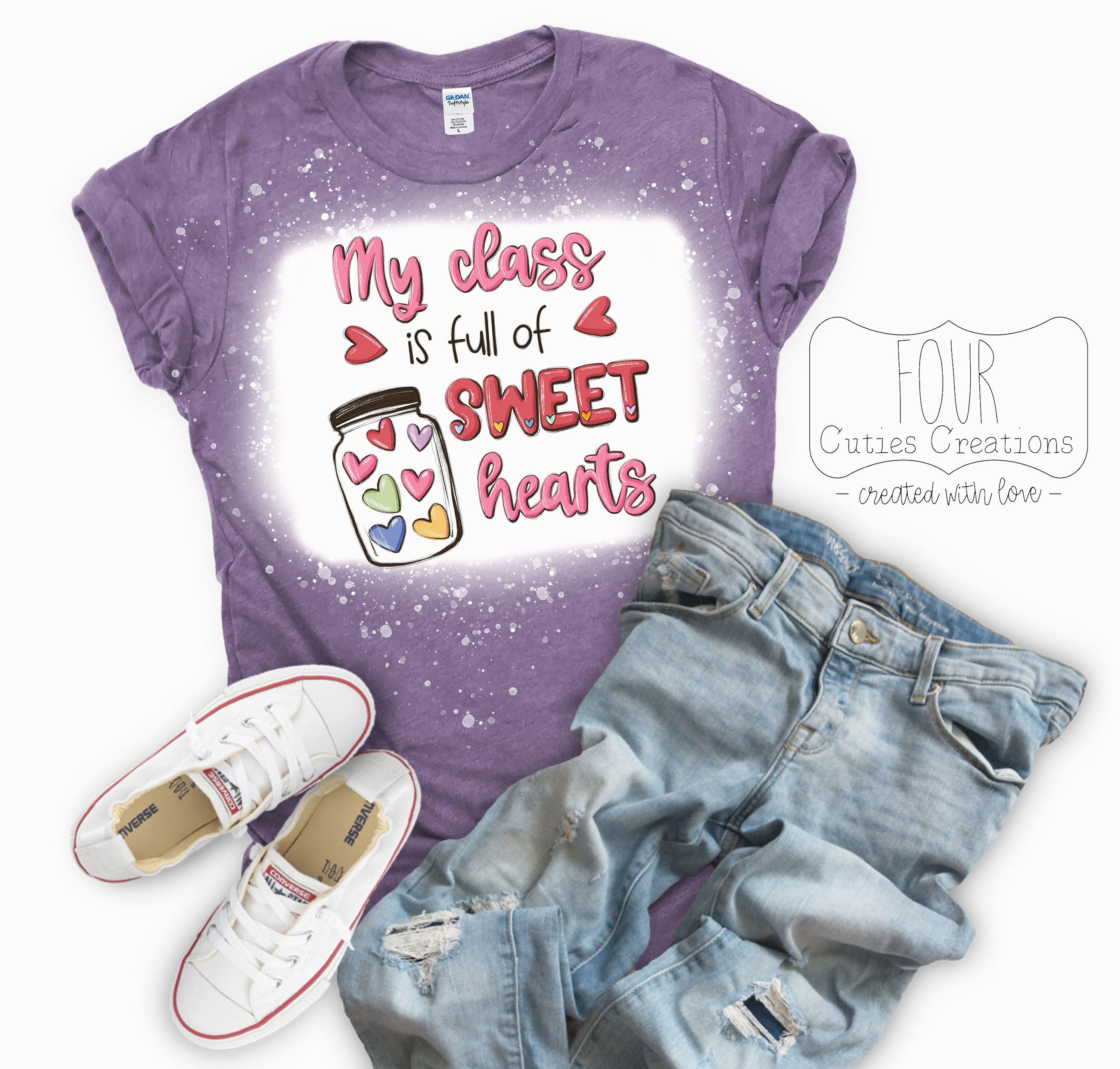 My Class is Full of Sweethearts Watercolor Bleached Tee