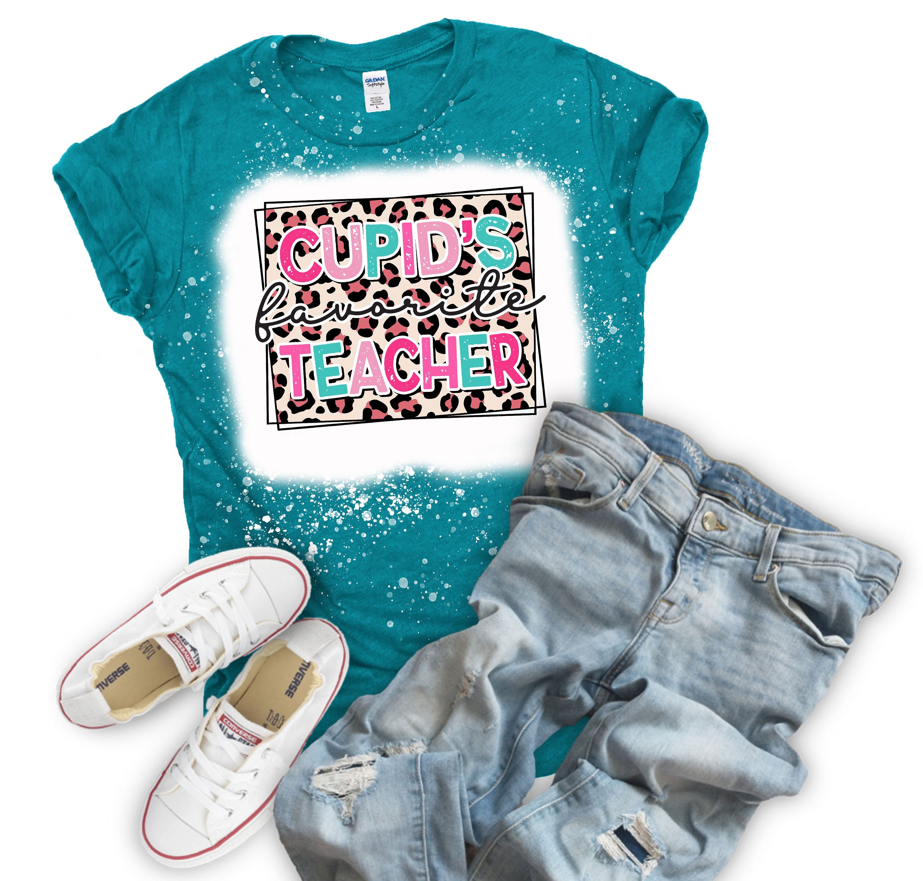 Cupid's Favorite Teacher Leopard (Bleached or Solid) tee