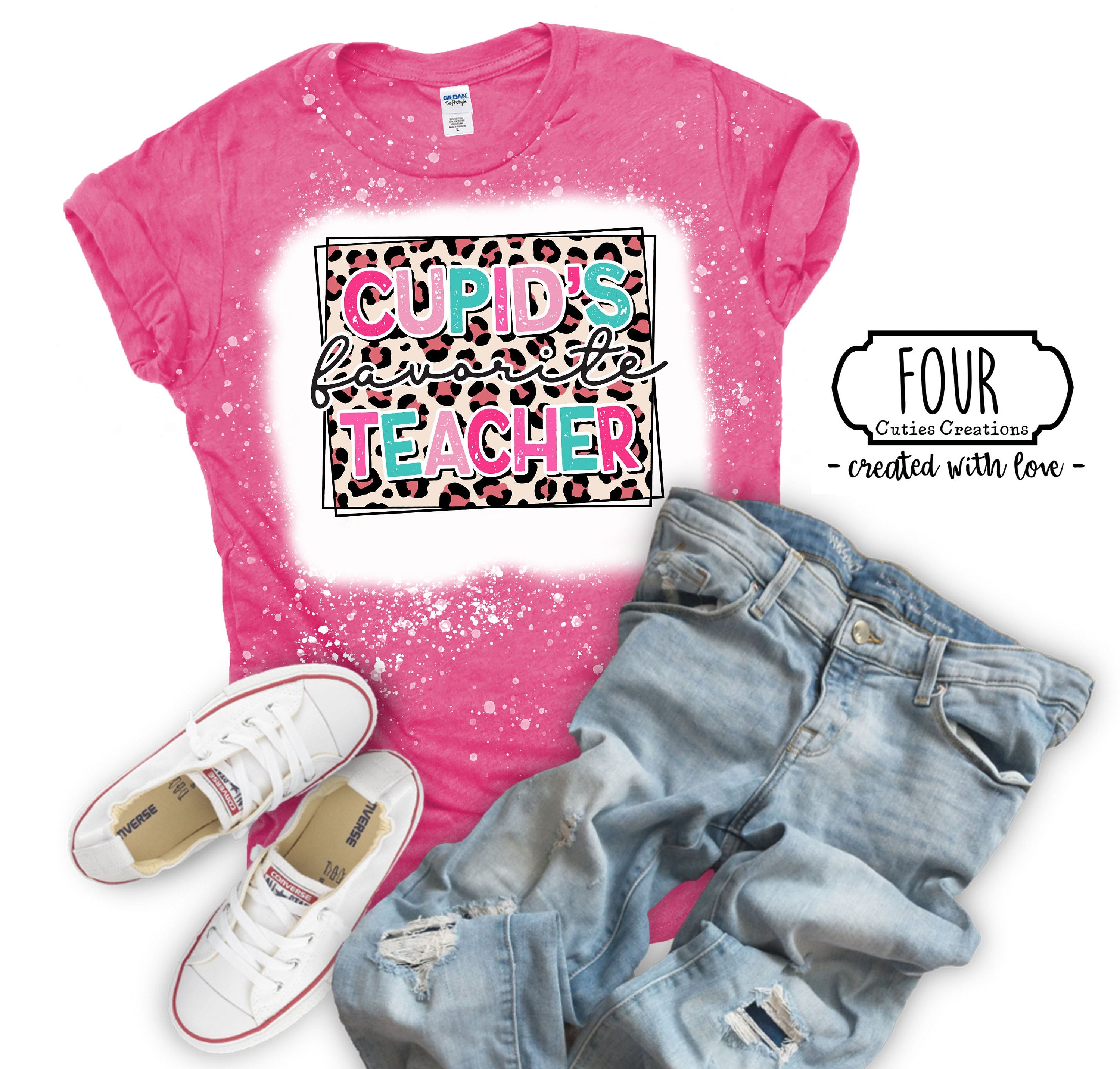 Cupid's Favorite Teacher Leopard (Bleached or Solid) tee