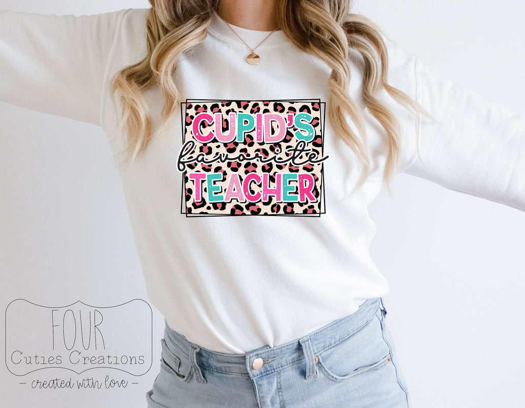 Cupid's Favorite Teacher Leopard (Bleached or Solid) tee