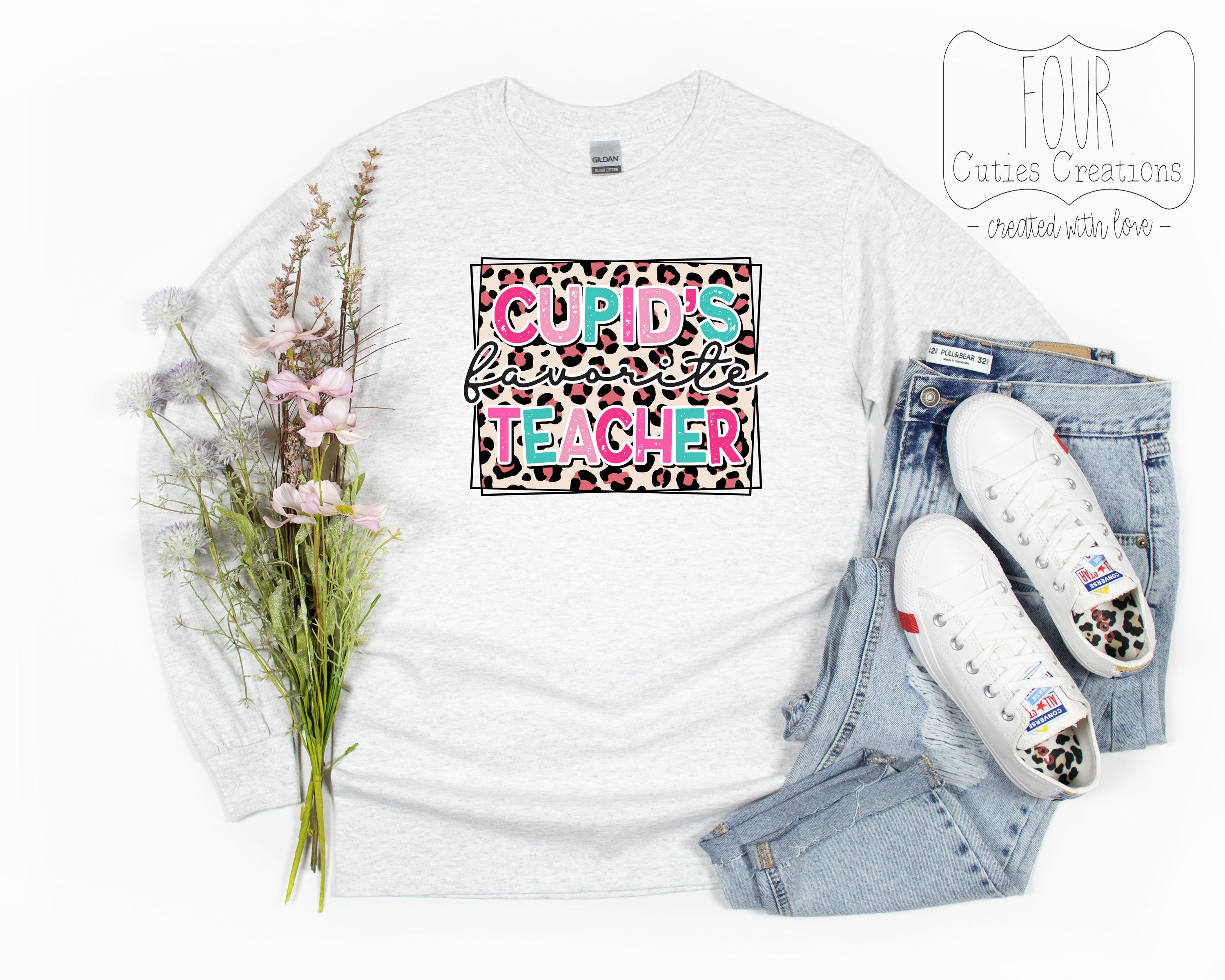 Cupid's Favorite Teacher Leopard (Bleached or Solid) tee