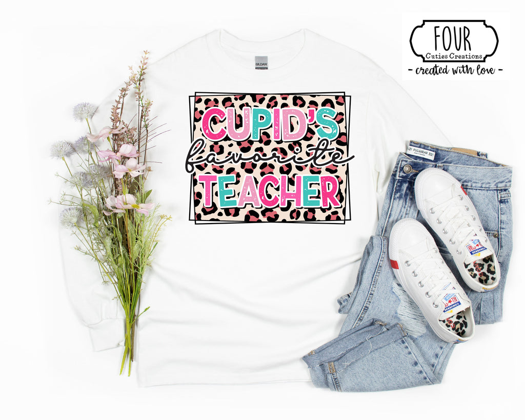 Cupid's Favorite Teacher Leopard (Bleached or Solid) tee