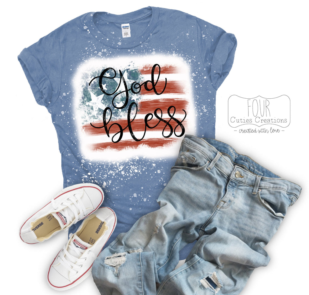 God Bless Flag 4th of July Bleached or Solid Tee