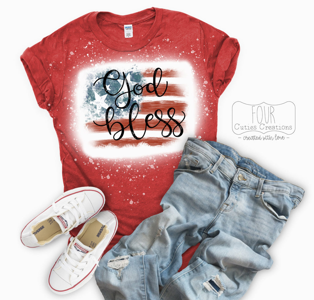 God Bless Flag 4th of July Bleached or Solid Tee