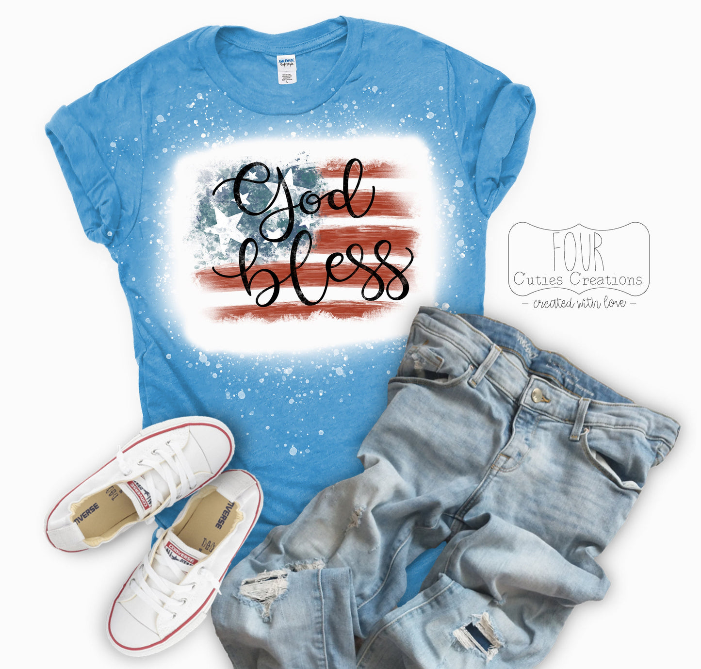 God Bless Flag 4th of July Bleached or Solid Tee