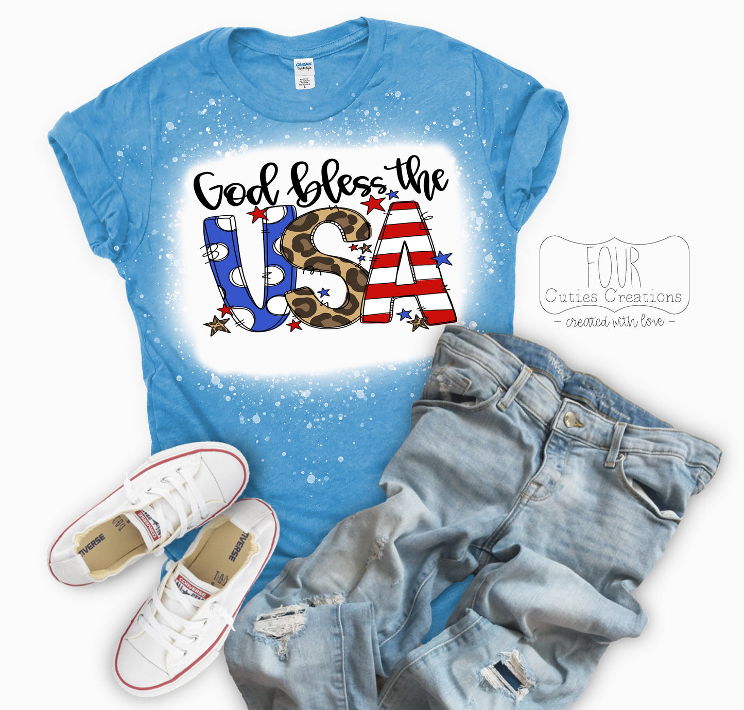 God Bless the USA 4th of July Bleached or Solid Tee