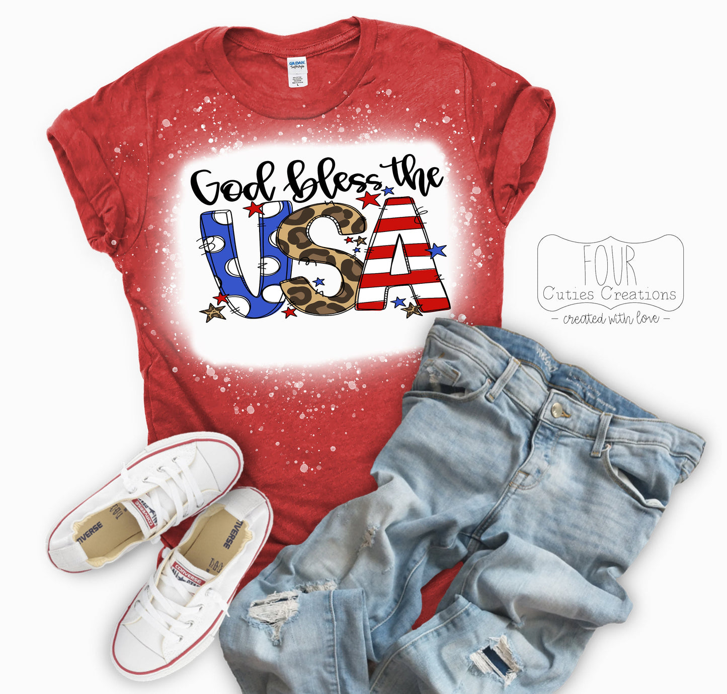 God Bless the USA 4th of July Bleached or Solid Tee