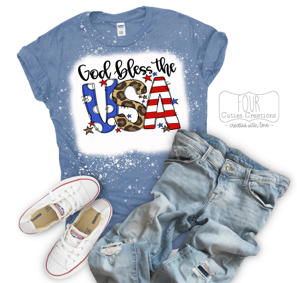 God Bless the USA 4th of July Bleached or Solid Tee