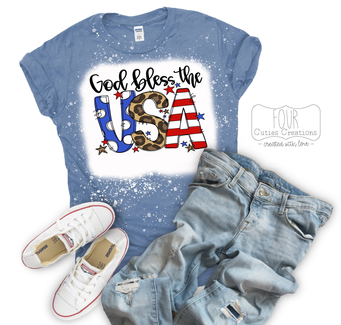 God Bless the USA 4th of July Bleached or Solid Tee