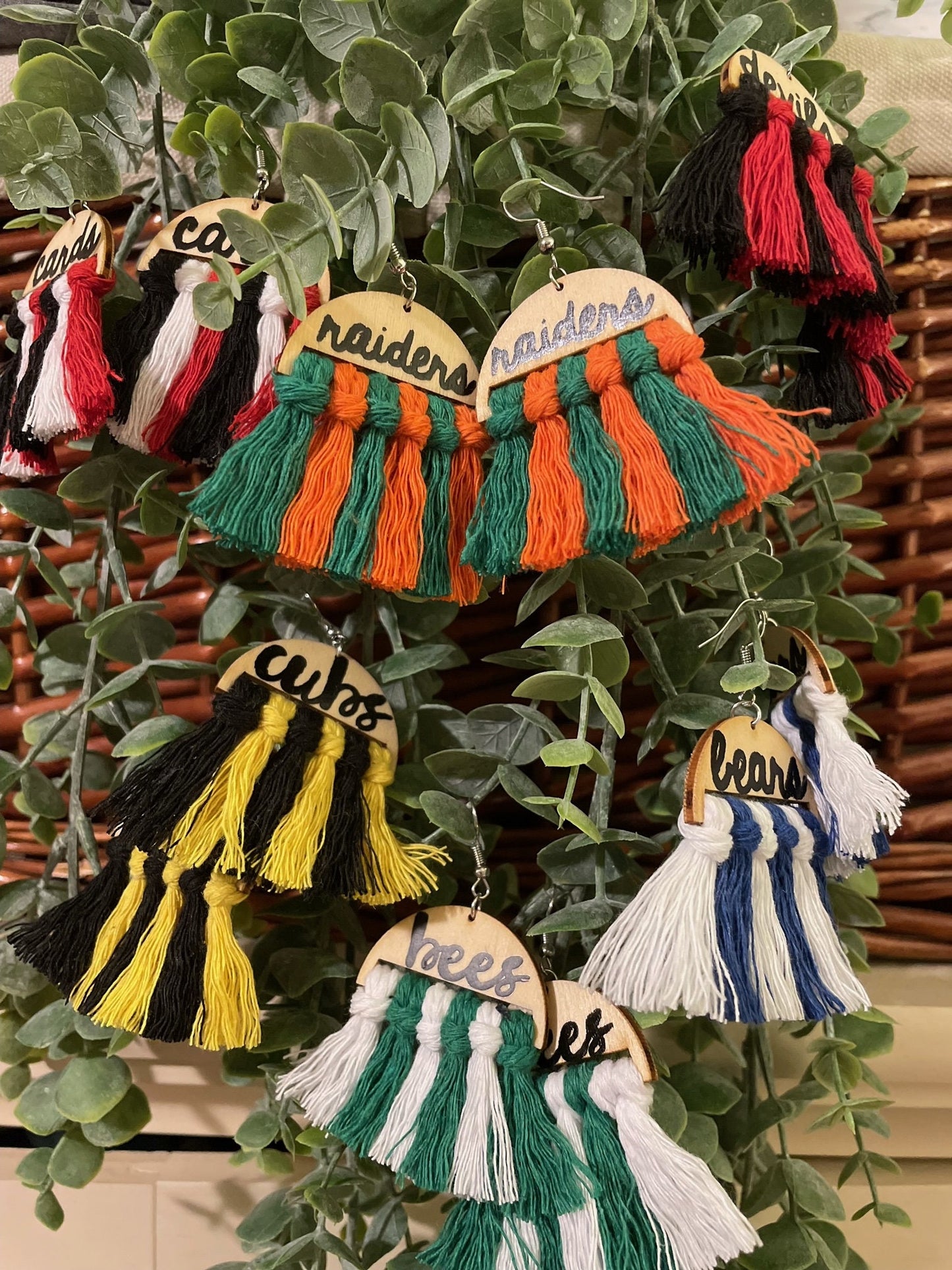 School Spirit Custom Personalized Macrame & Wood Earrings