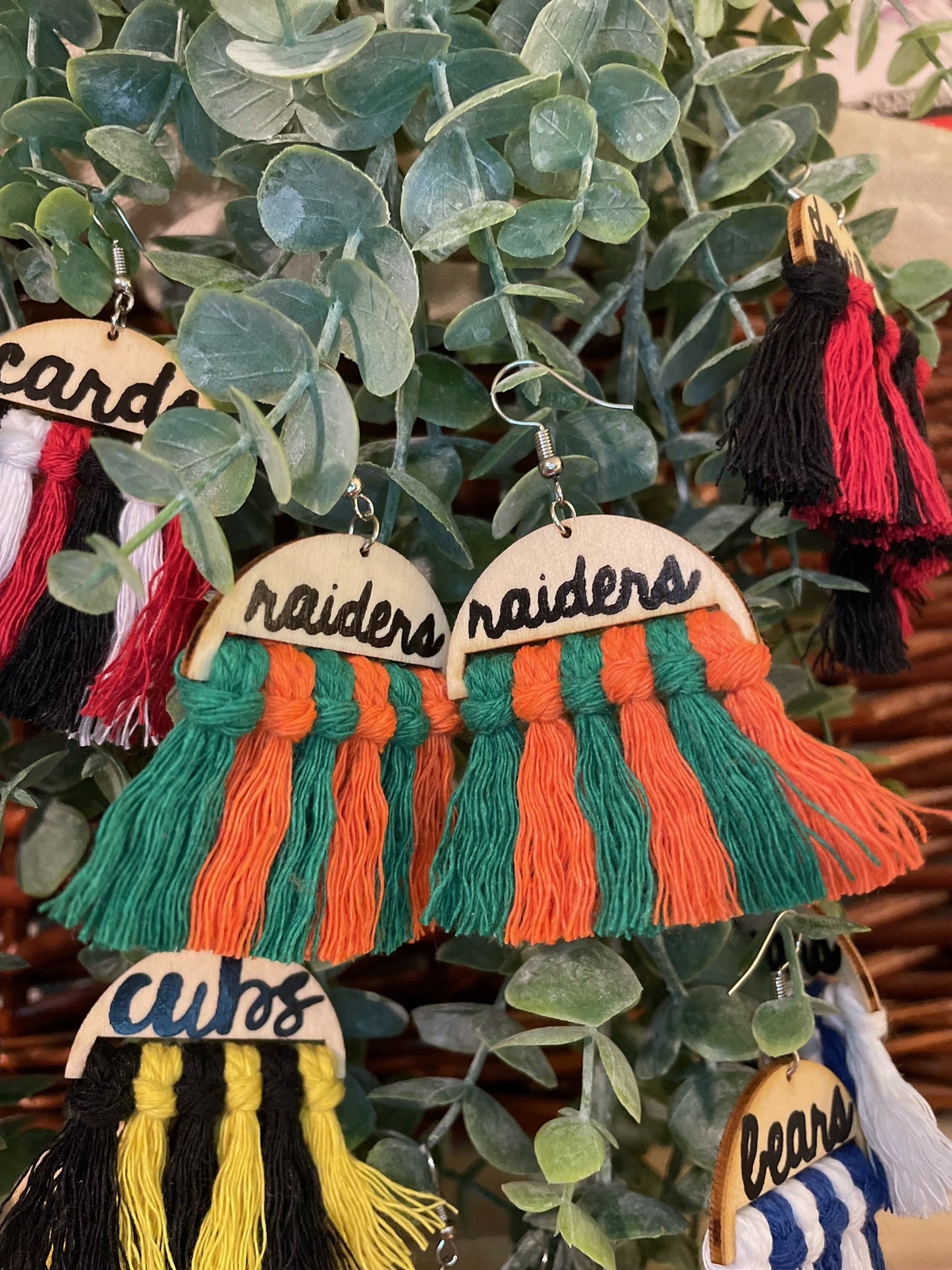 School Spirit Custom Personalized Macrame & Wood Earrings