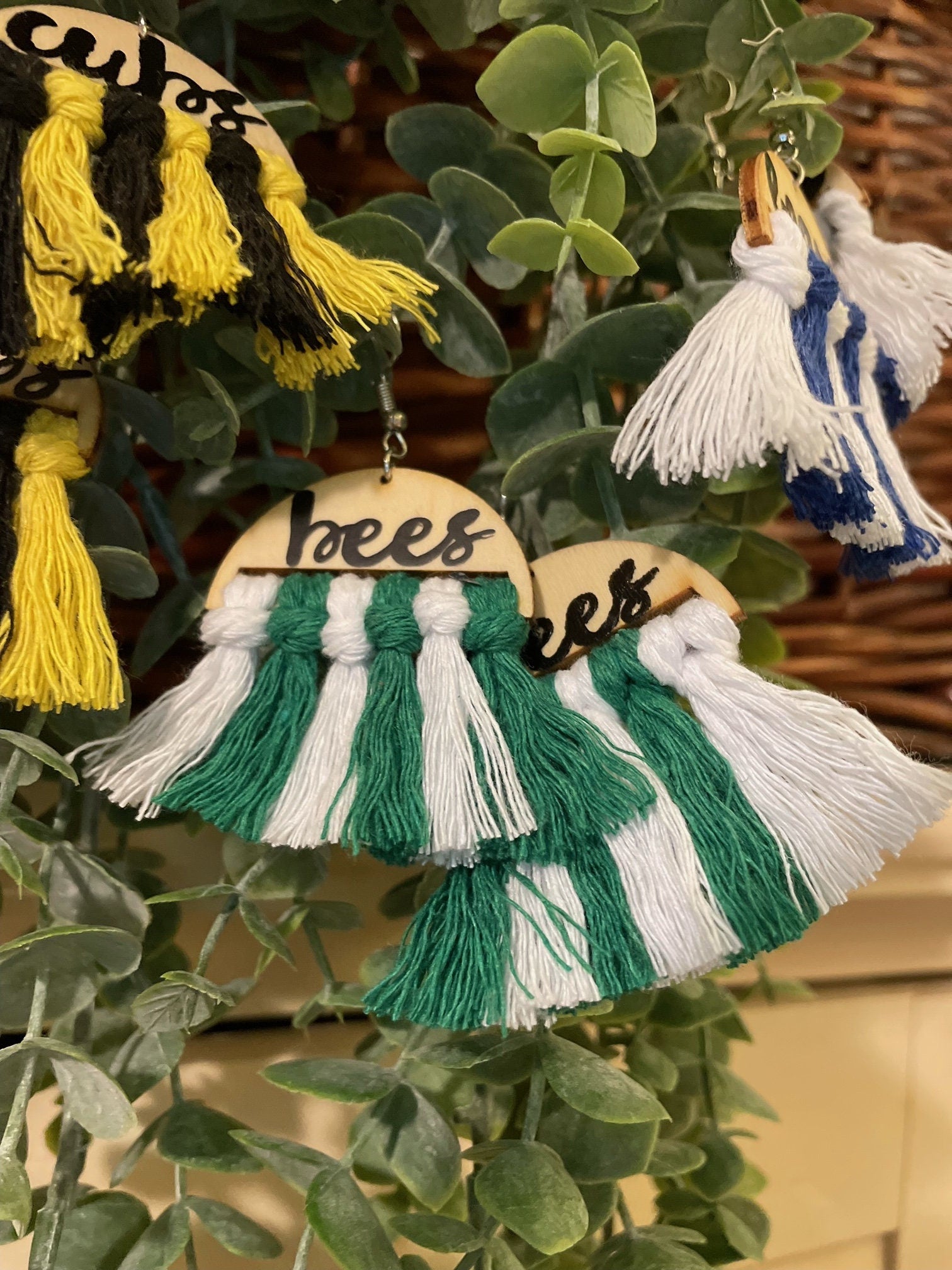 School Spirit Custom Personalized Macrame & Wood Earrings