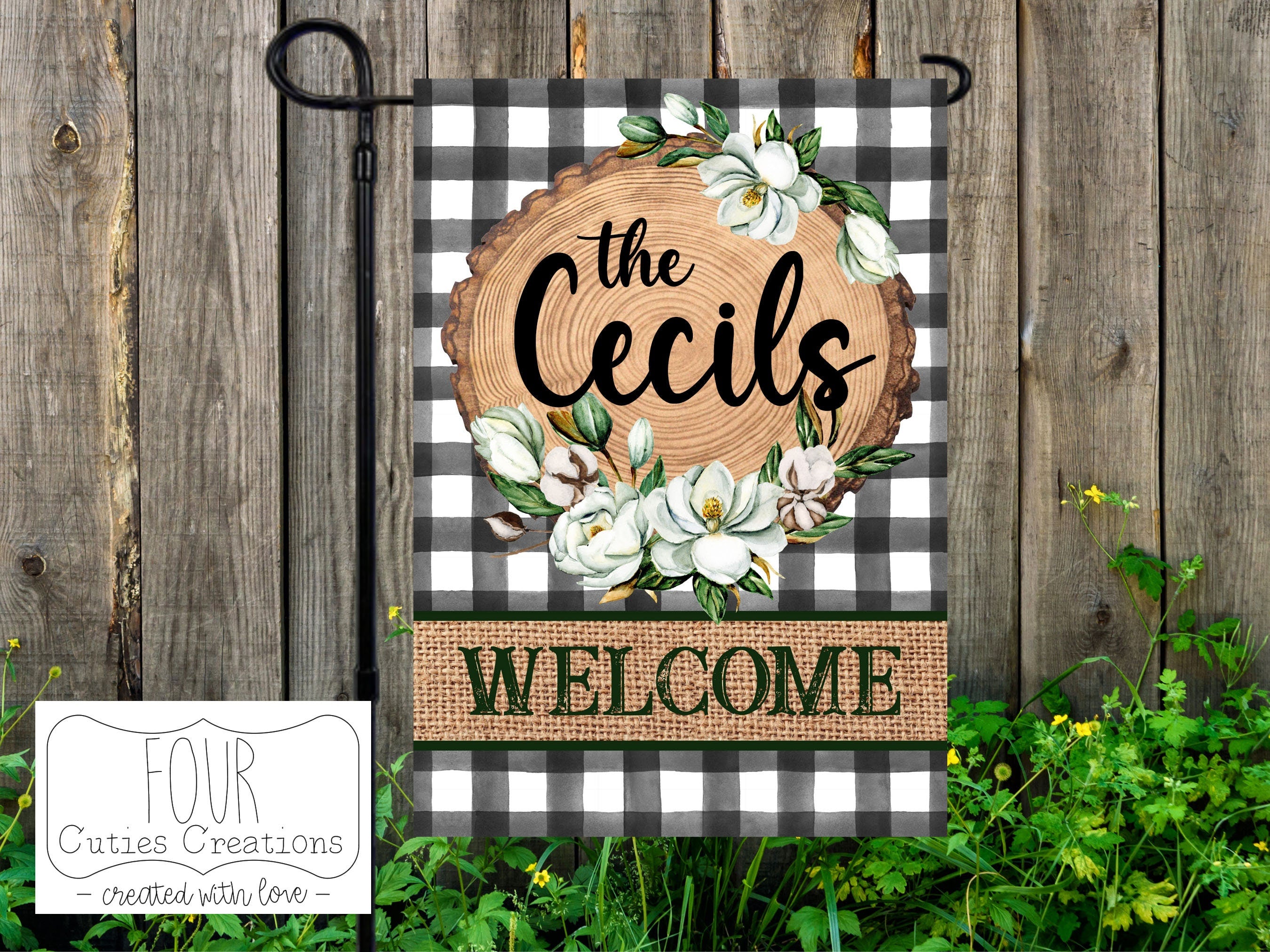 Farmhouse Magnolia Personalized Garden Flag