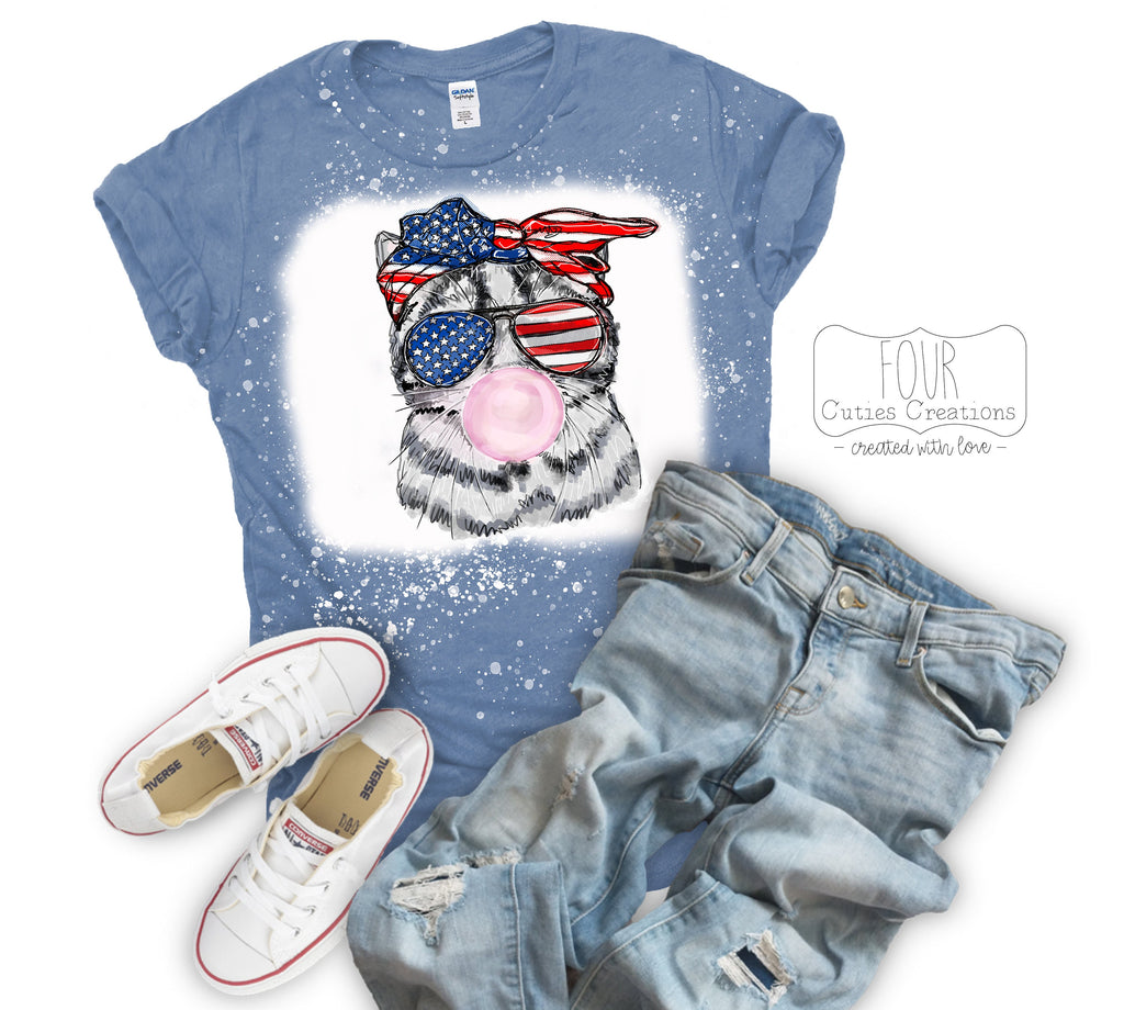 4th of July Patriotic Bubble Gum Pig or Cat (Bleached or Solid) Tee