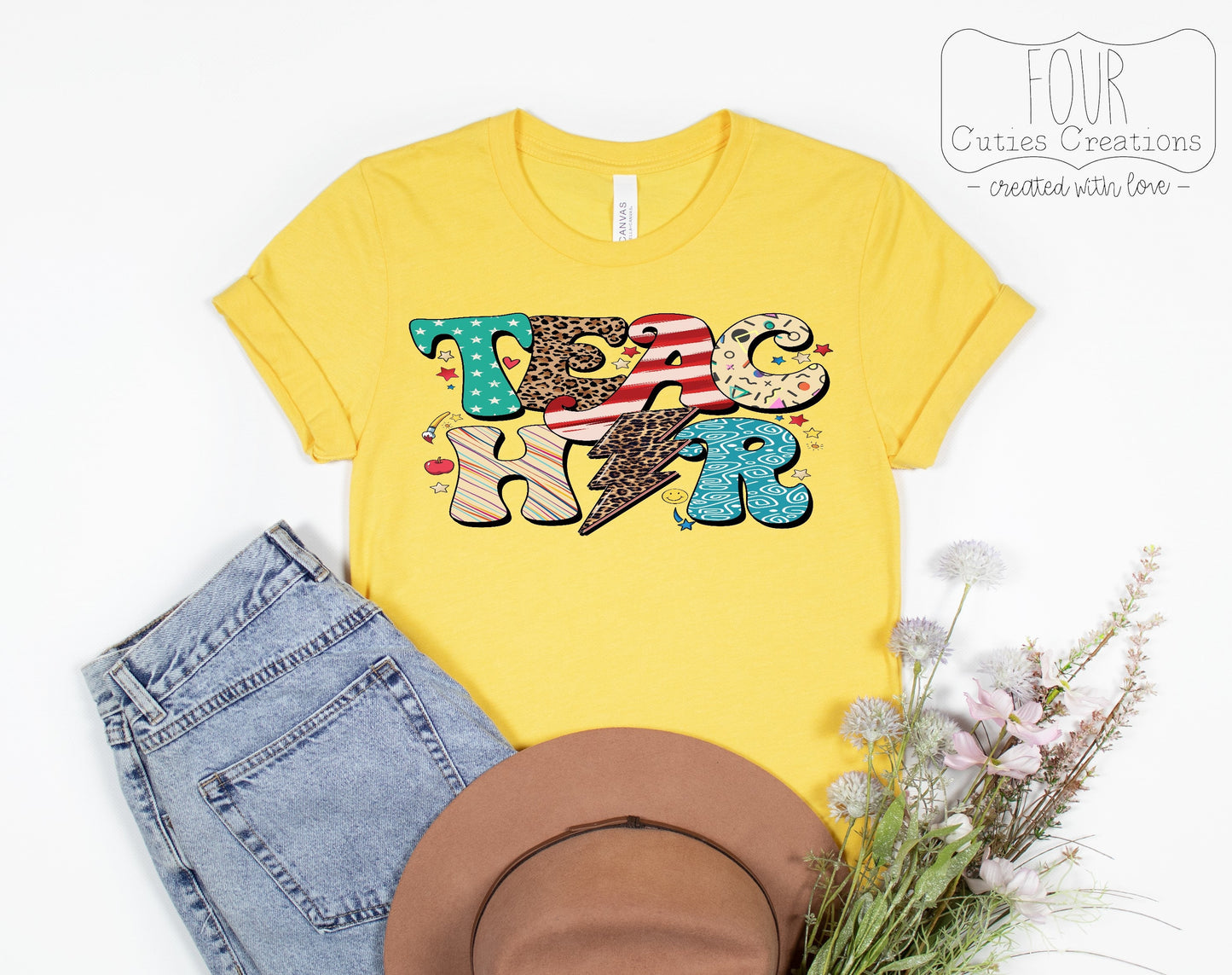 Teacher Leopard Lightning Bolt Retro Tee