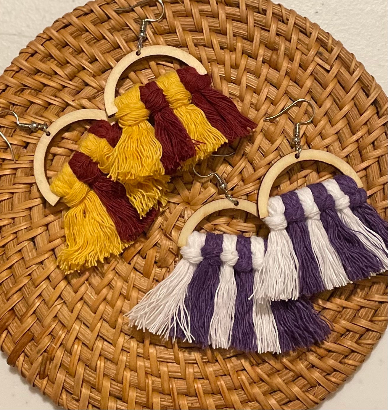 School Spirit Custom Personalized Macrame & Wood Earrings