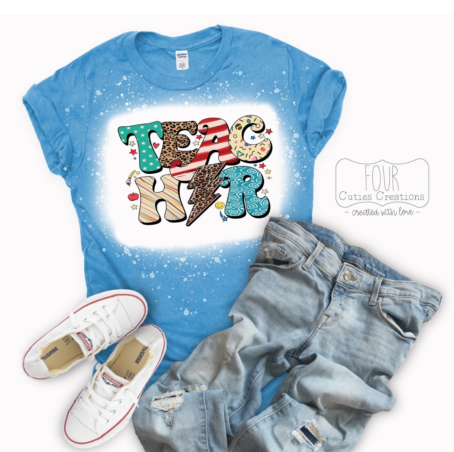 Teacher Leopard Lightning Bolt Retro Tee