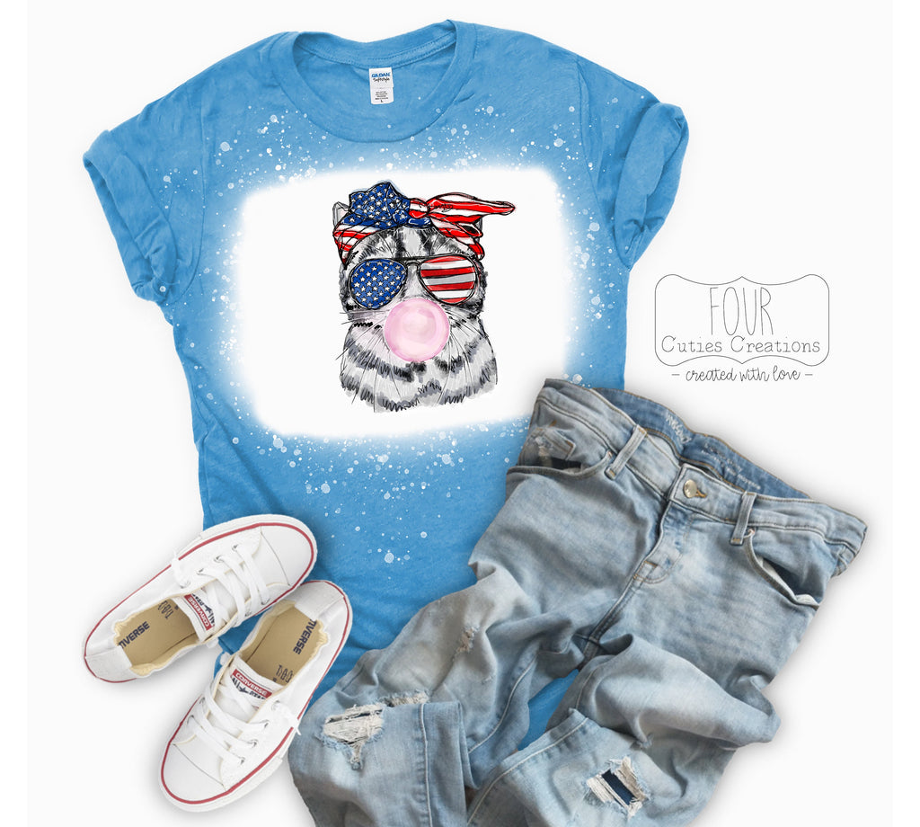 4th of July Patriotic Bubble Gum Pig or Cat (Bleached or Solid) Tee