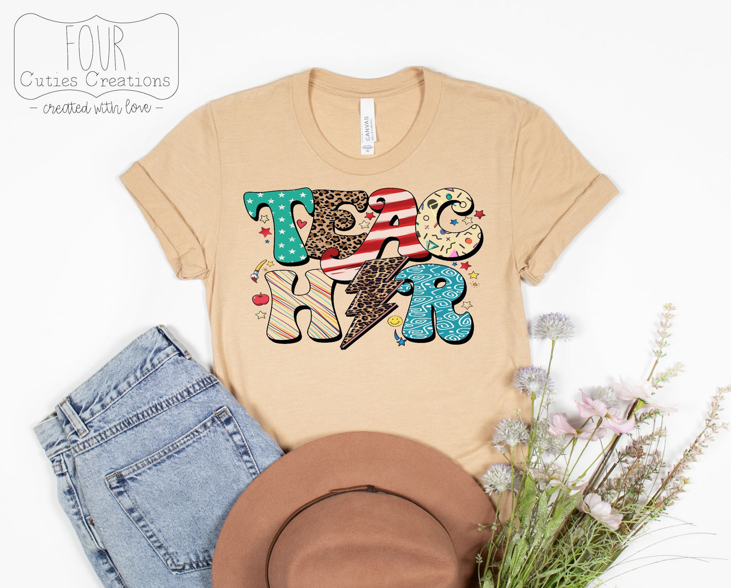 Teacher Leopard Lightning Bolt Retro Tee