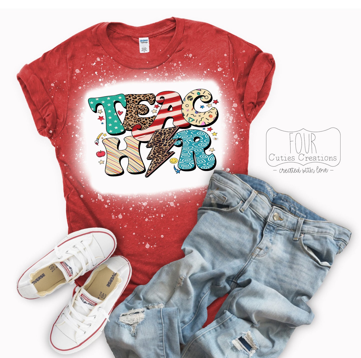 Teacher Leopard Lightning Bolt Retro Tee