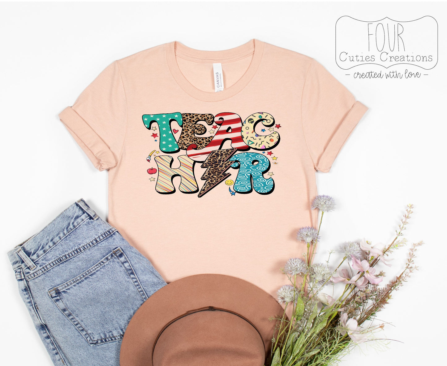 Teacher Leopard Lightning Bolt Retro Tee