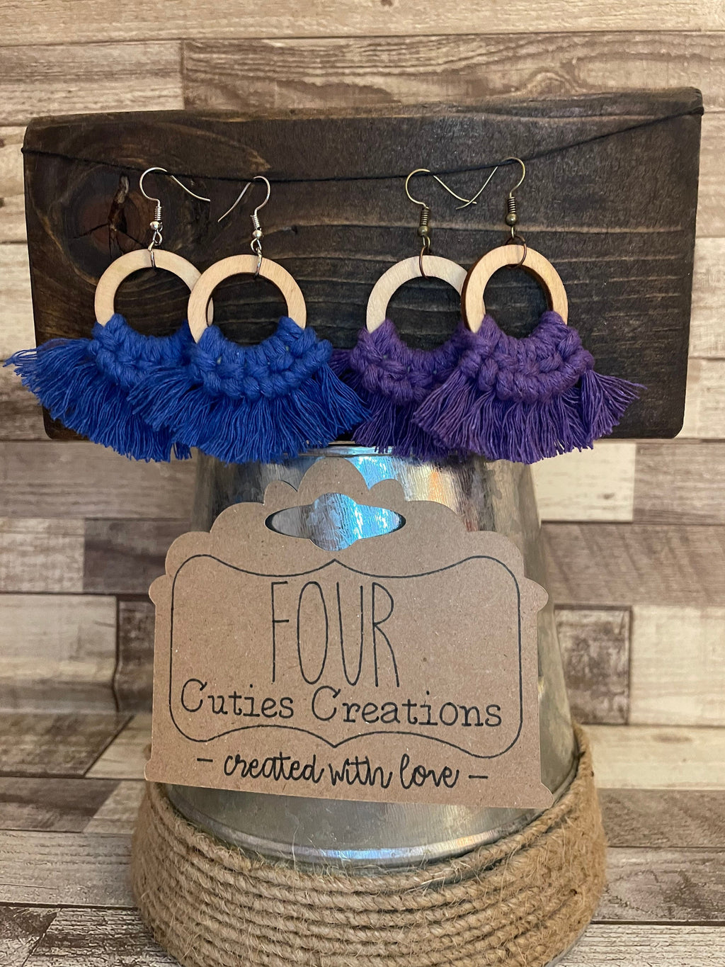 Macrame Wooden Hoop Earrings