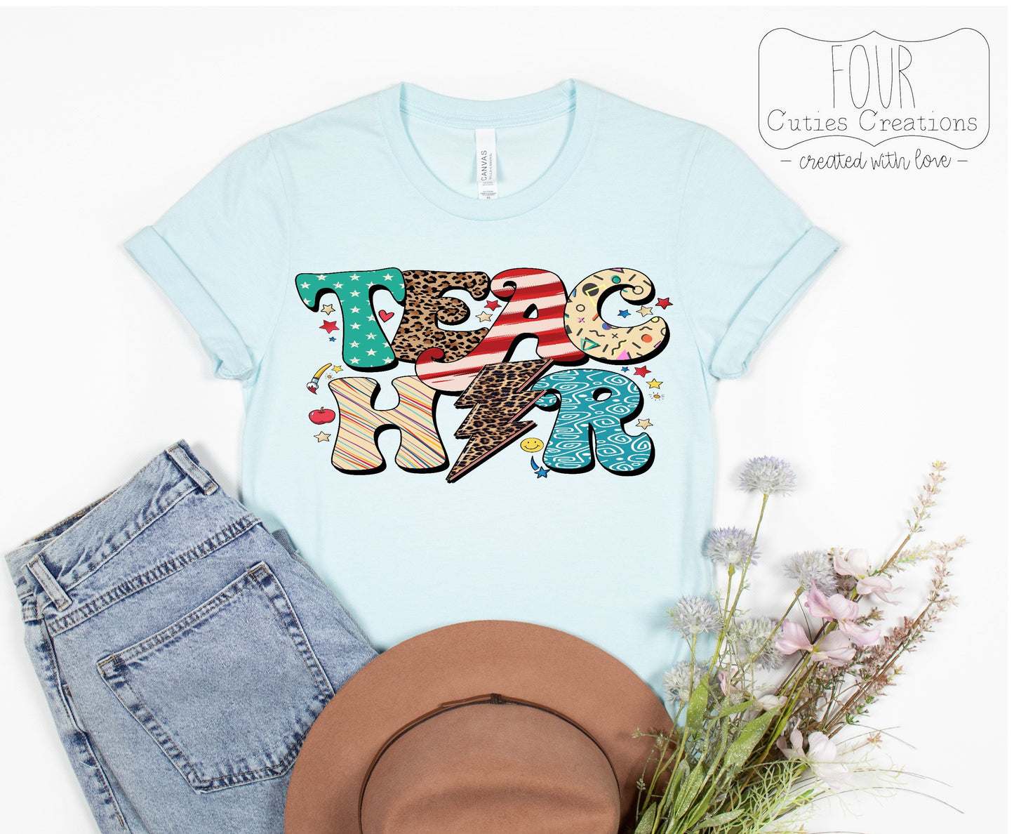 Teacher Leopard Lightning Bolt Retro Tee