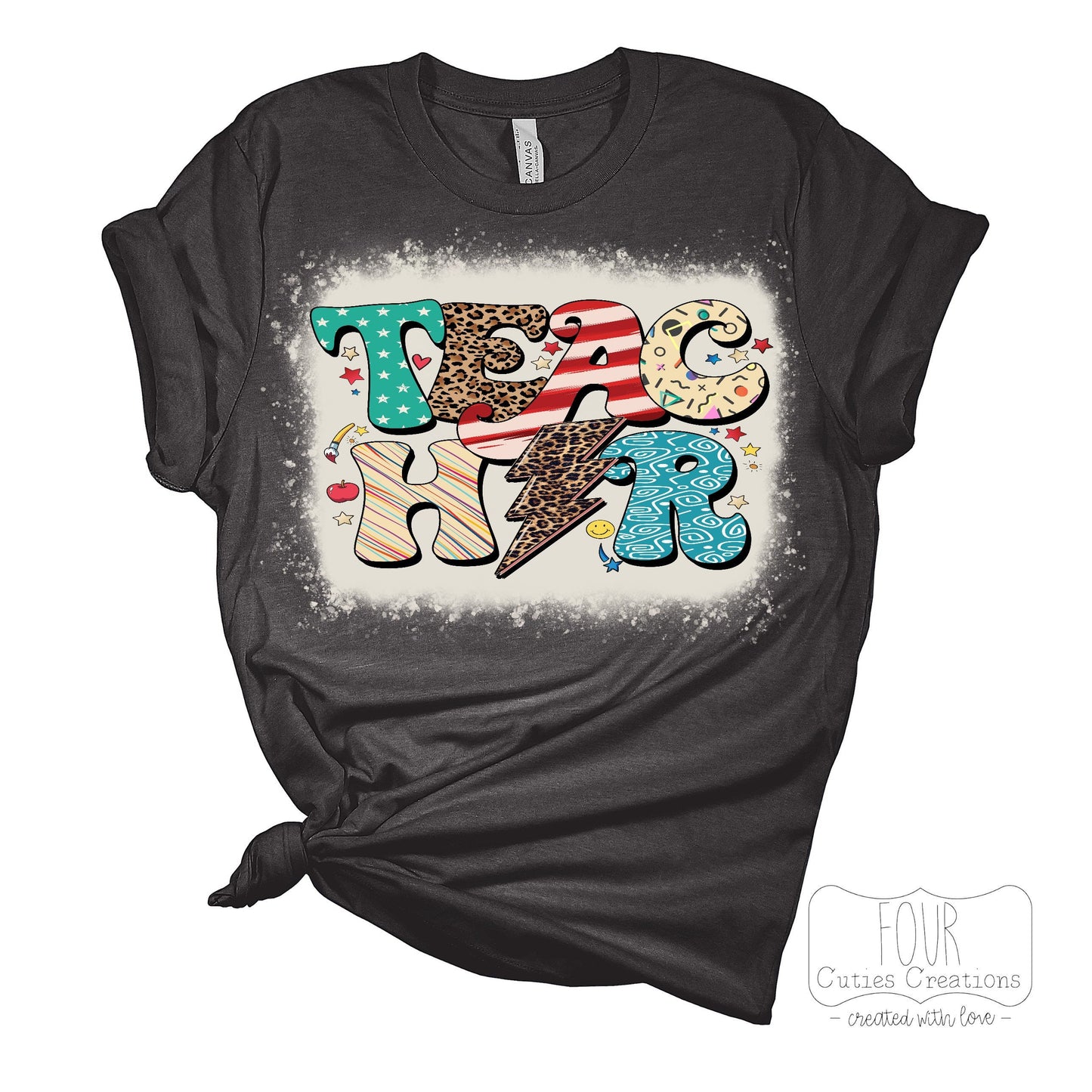 Teacher Leopard Lightning Bolt Retro Tee