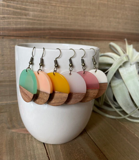 Two Tone Wood/Acrylic Disc Earring