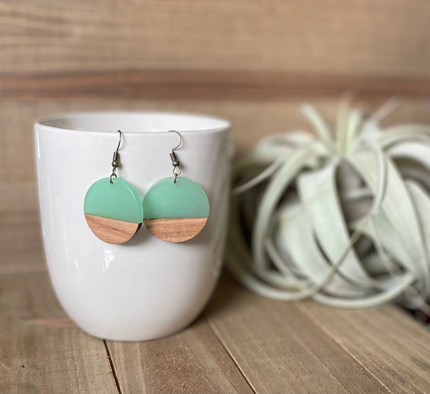 Two Tone Wood/Acrylic Disc Earring