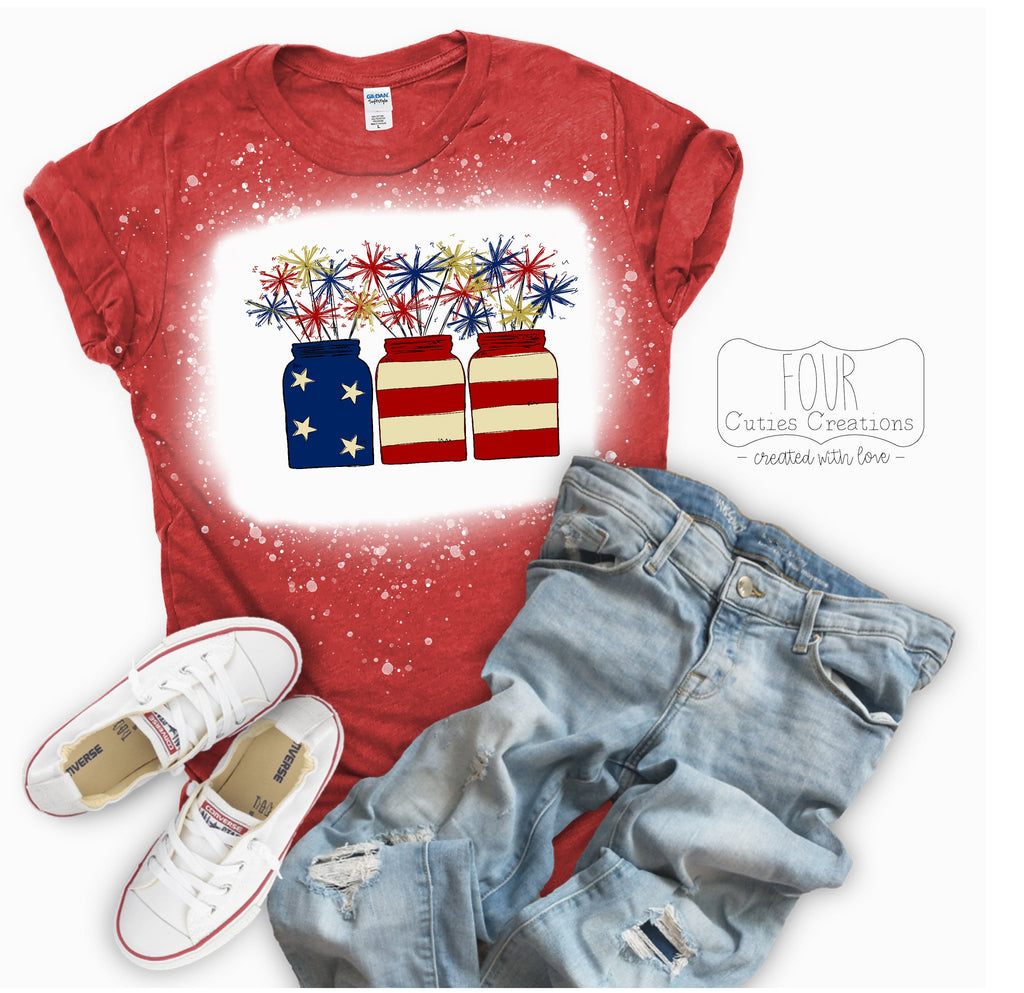 Sparklers in a Mason Jar American Flag Bleached or Solid Tee