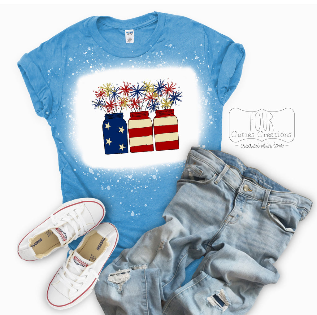 Sparklers in a Mason Jar American Flag Bleached or Solid Tee