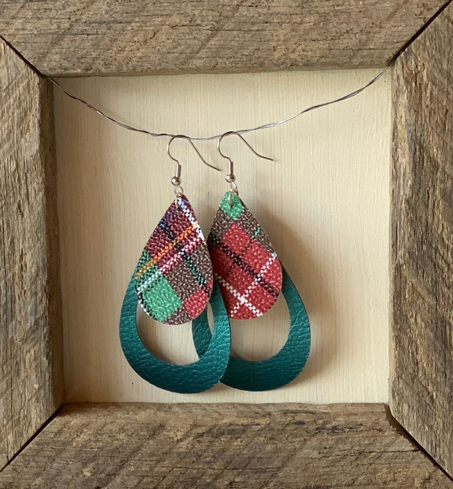 Christmas Plaid faux leather layered earrings