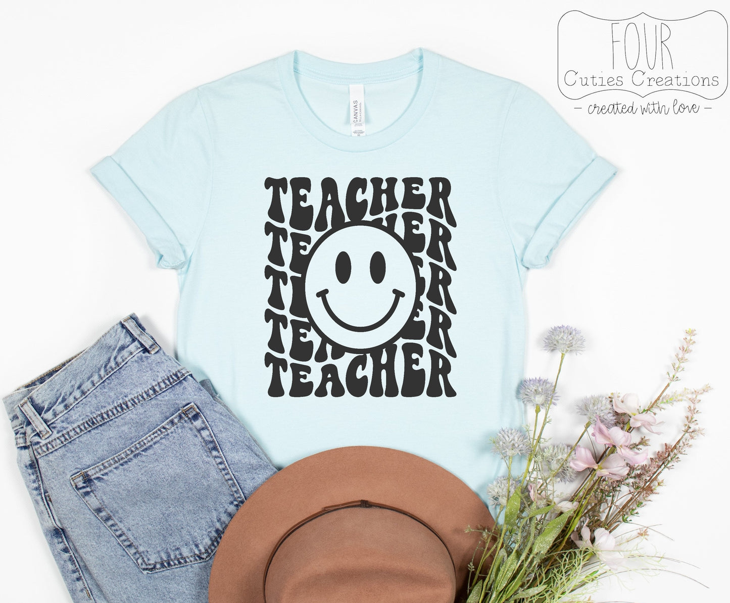 Retro Teacher Smiley Face Tee
