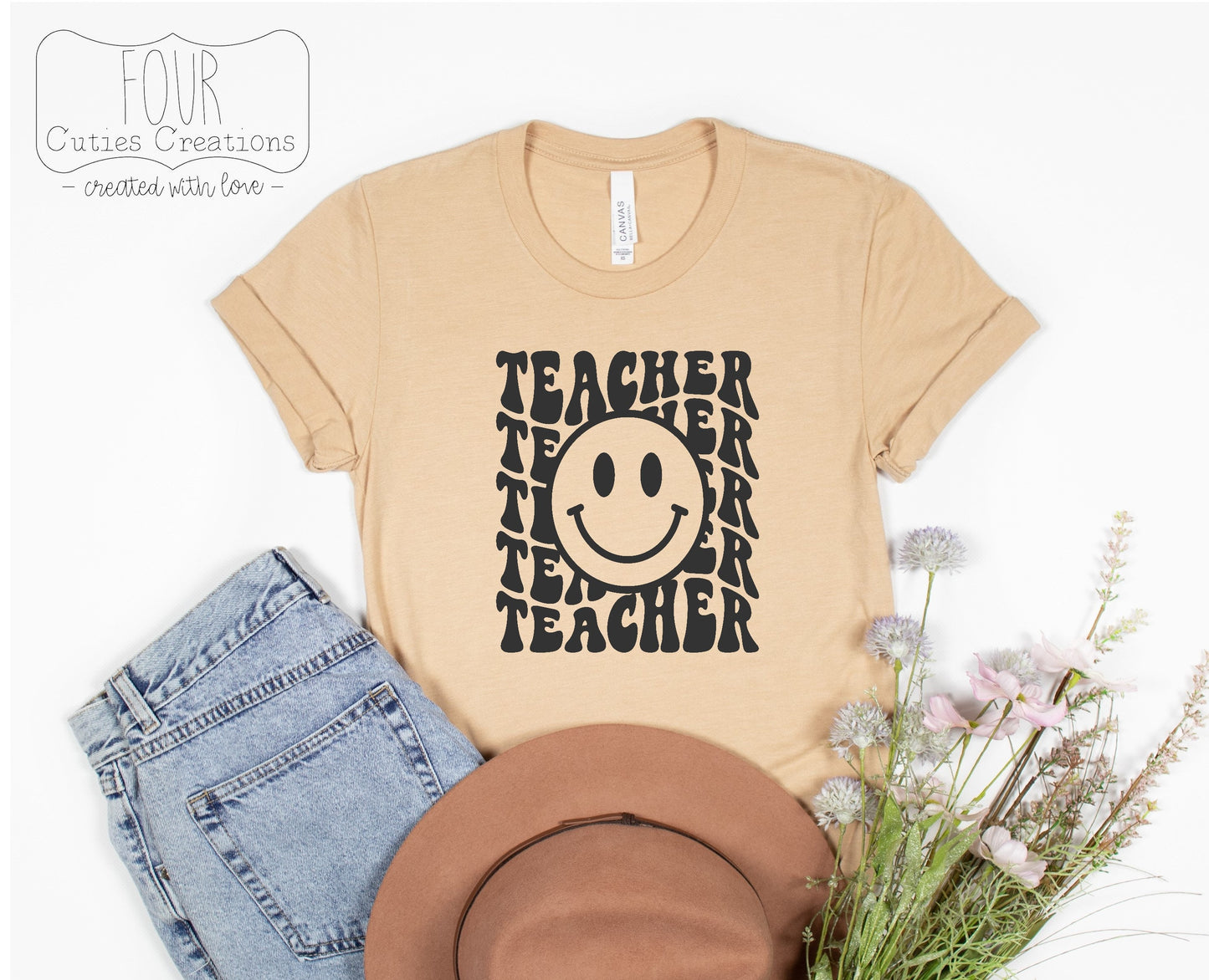 Retro Teacher Smiley Face Tee