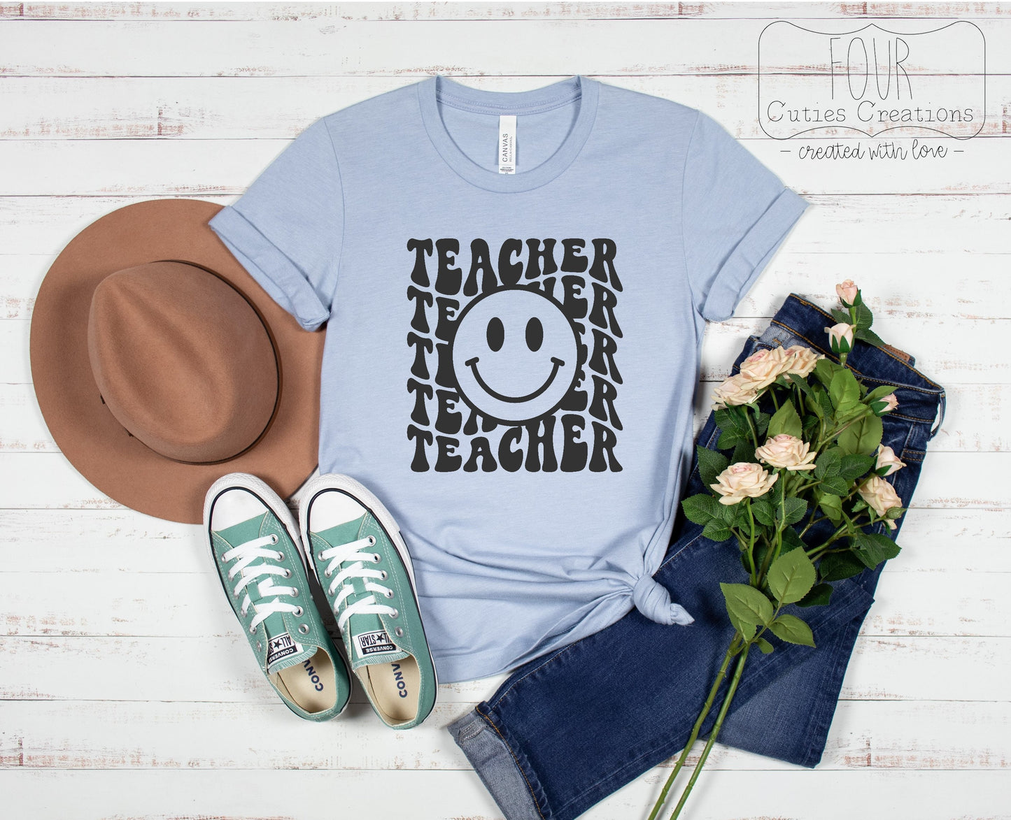 Retro Teacher Smiley Face Tee