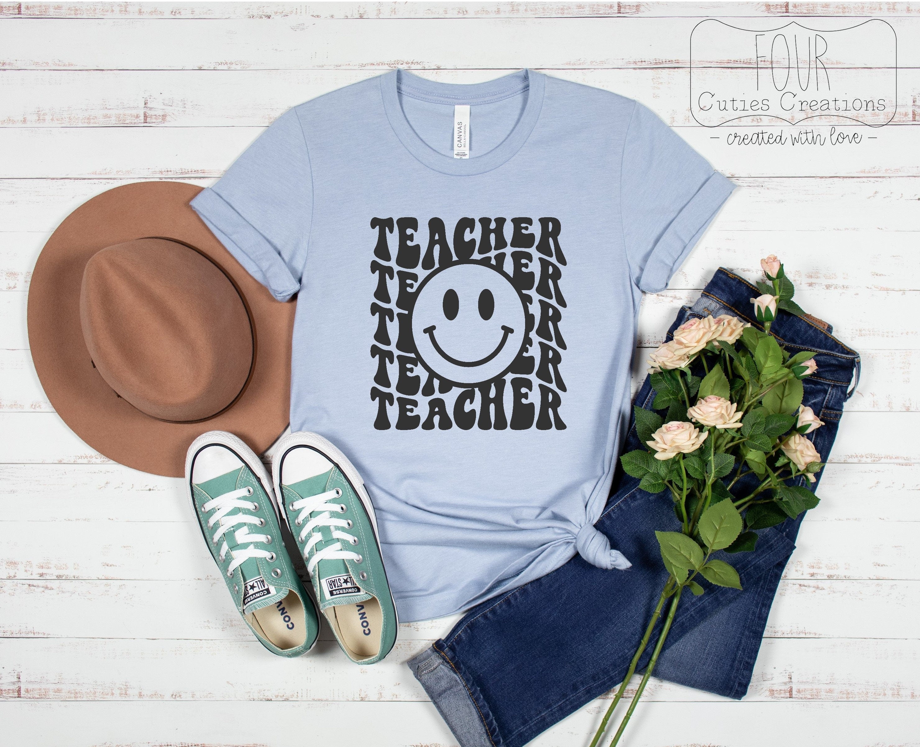 Retro Teacher Smiley Face Tee