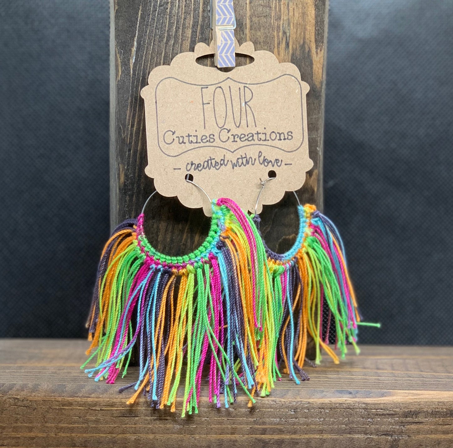 Crochet Hoop Fringe Earring