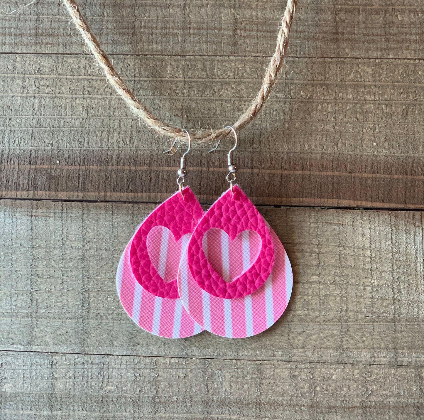 heart layered faux leather earrings