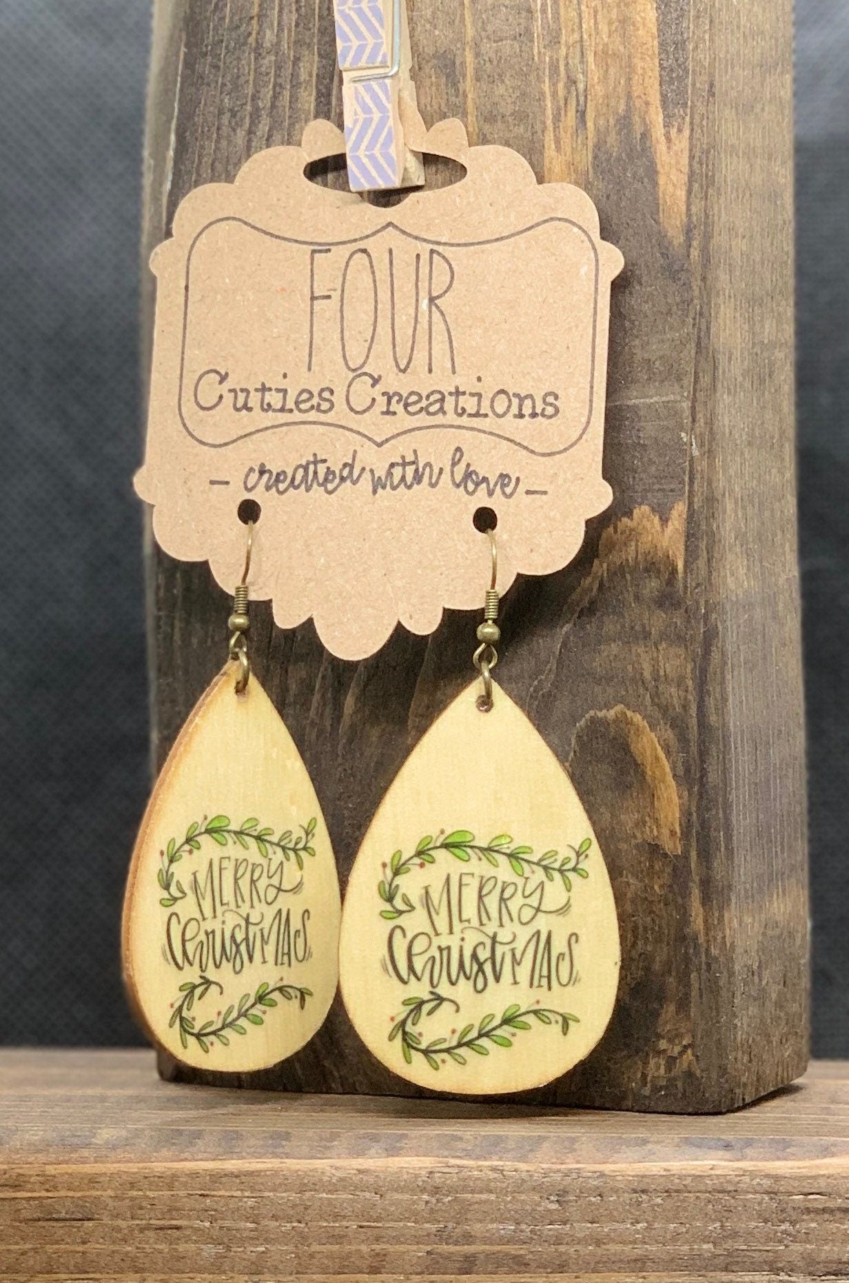Merry Christmas Wooden Earrings
