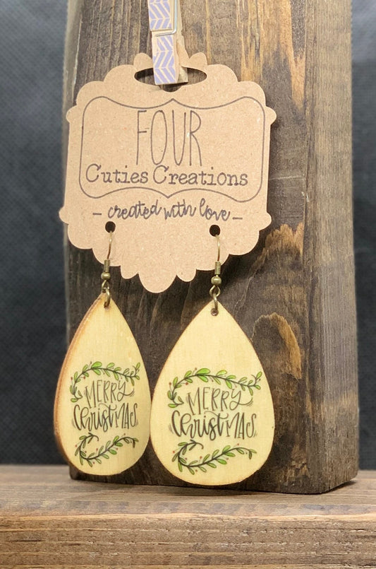 Merry Christmas Wooden Earrings