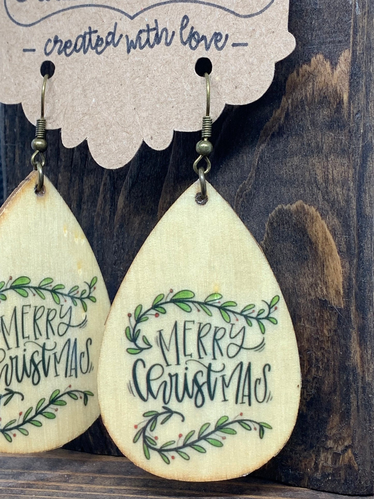 Merry Christmas Wooden Earrings